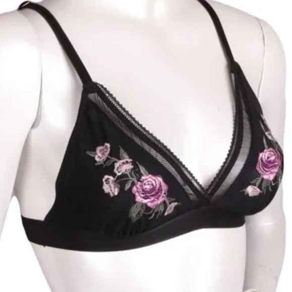Rose + Vine Triangle Mesh Bralette  - Rose - Cross Back - Light Unlined - Picture 1 of 7
